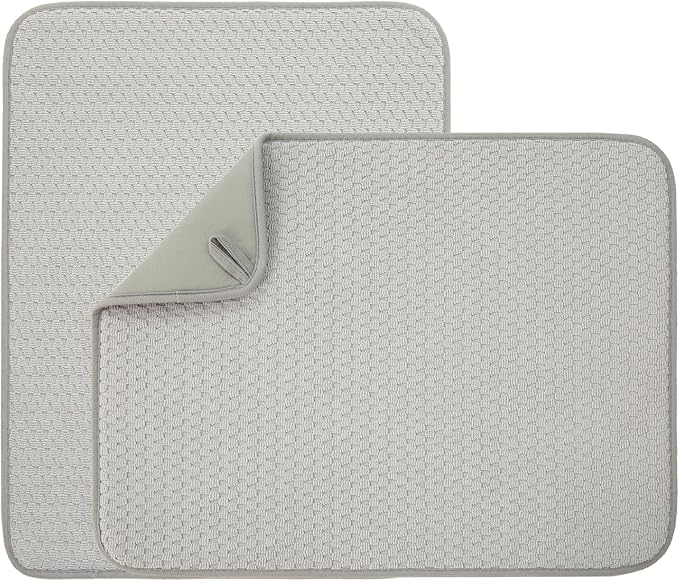 VESHE 2 Pack Microfiber Dish Drying Mat for Kitchen Counter,Ultra Absorbent Dish Drainer Mat ,Dish Drying Pad , Dish Rack Mat 20×15 Inch (Silver Gray)