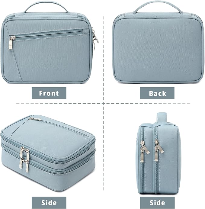 mygreen Electronics Travel Organizer, Waterproof Electronic Accessories Case Portable Double Layer Cable Storage Bag for Cord, Charger, Flash Drive, Phone, iPad Mini, SD Card, Gifts for Him, Grey Blue