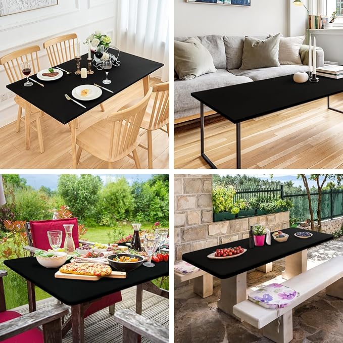NEWISHER Fitted Rectangle Tablecloth 36 x 60 Inch Elastic Table Cloth Stretch Spandex Table Cover Black Washable Polyester Table Top Cap Cover for Dining Picnic Camping Indoor and Outdoor