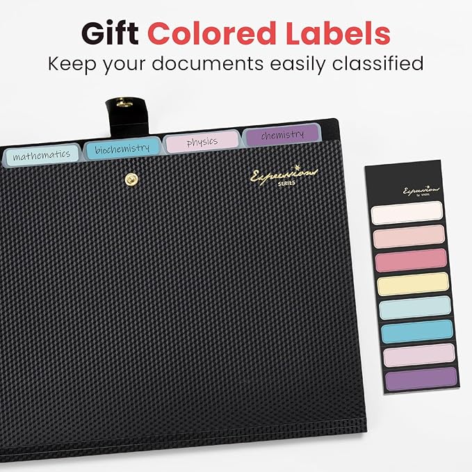 Sooez Accordion File Organizer, Letter Size Expanding File Folder with Labels, 5 Pocket Folders for Document, Portable Paper Bill Receipt Organizer for Home School Office Supplies, A4 Size, Dark Green