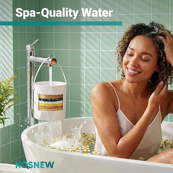 Bath Faucet Filter, 10-Stage Advanced Shower Water Filter for Tub with 3,000 Gallon Non-Spill Filtration, Removes Chlorine, Fluoride, Hardness for Baby-Safe, Sensitive Skin Soft Bath Water