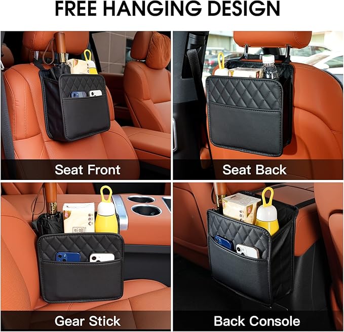 2Pack Car Seat Back Hanging Bag Car Document Holder Multi-Pocket Bottle Bag Storage Waterproof Pu Leather Box Organizer Travel Tidy Pouch Pocket Kids