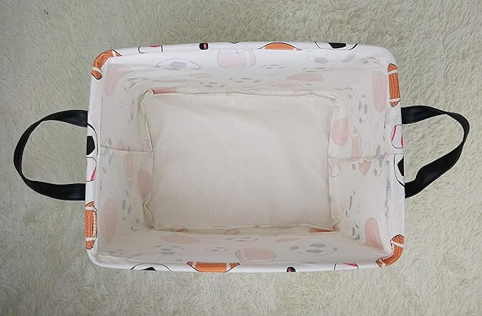 KUNRO Rectang Basketball Football Storage Basket Gift Shelf Basket Storage Bin, Nursery Basket Organizer Box for With Handles for Room Deco (Balls)