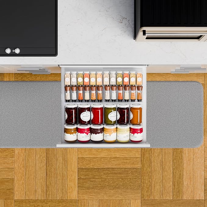 Yieach 8 Pack Adjustable In Drawer Spice Organizer - Expandable From 11" to 22" - Clear Acrylic Seasoning Organizer with Jars for Kitchen Drawer,Horizontal Tiered Kitchen Spice Organization & Tray