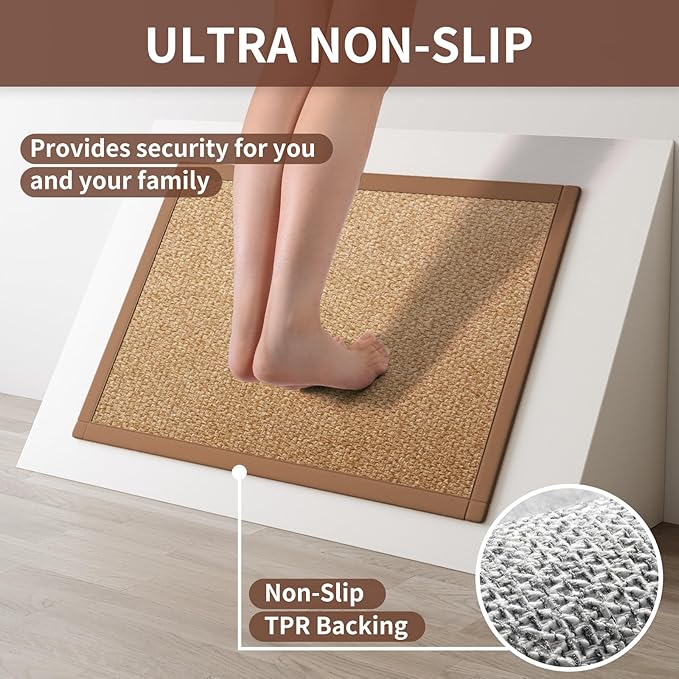 YDKGL Kitchen Runner Rugs Non Slip Washable, Super Absorbent Kitchen Mats for Floor, Rubber Backing Jute-Like Braid Long Sink Mat Standing Floor Mat, Machine Washable, Brown 17"x59"