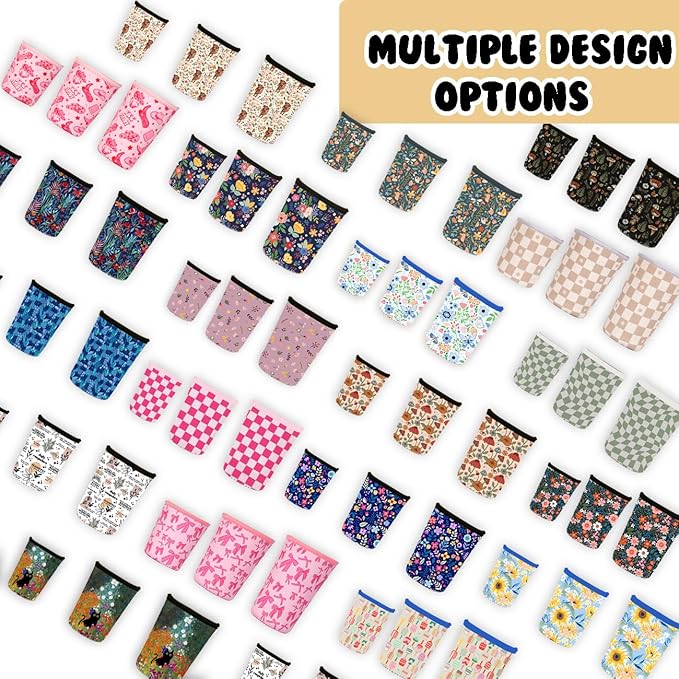 Reusable 3-Pack Iced Coffee Cup Sleeve, Insulated Neoprene, Beverage Holder for Iced Coffee, Durable Drink Sleeve for Cold Beverages, Butterfly Bloom