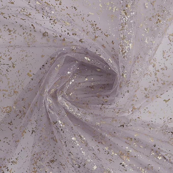 Horaldaily Grayish Purple Gold Tablecloth 60x60 Inch Round, Golden Sequin Glitter Metallic Foil, Sheer Tulle Cheesecloth for Wedding Baby Shower Ceremony Birthday