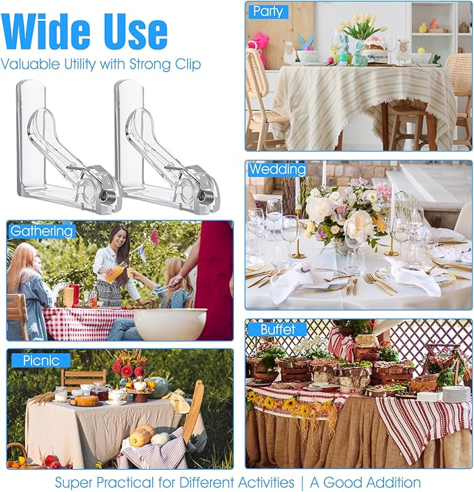 48pcs Tablecloth Clips Table Cloth Clips Picnic Clear Plastic Clip-Clamp Holder Table Tablecloth Clip Bulk for Outdoor, Wedding, Picnic Tables, Camping, Tablecloths, Party Essentials