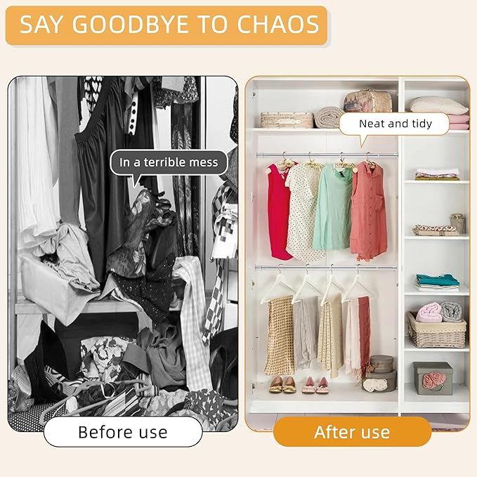 1.3 Inch Diameter Closet Rods for Hanging Clothes, 17-87 Inch Adjustable, Metal Heavy Duty Closet Pole, Silver Closet Bar for Hanging Clothes, Suitable for Closets, Wardrobes, Bathrooms, Windows