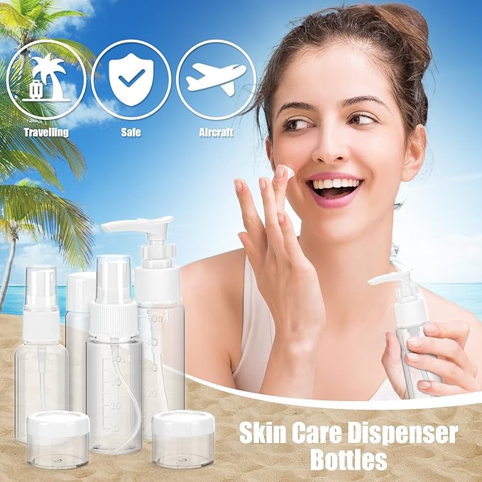 18 Pcs Travel Bottles Set for Toiletries, TSA Approved Travel Size Containers with Bandage Silicone Squeezable for Shampoo Conditioner Lotion Body Wash (Multicolour+White Bag)