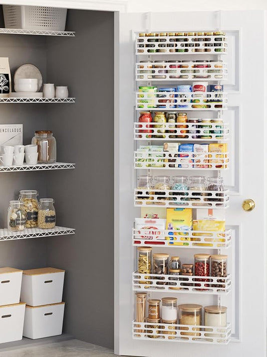 Over the Door Pantry Organizer, Over The Door Pantry Organizer Rack and Storage, 9 Tier Metal Hanging Spice Rack Shelves Door, Home & Kitchen Essentials, White