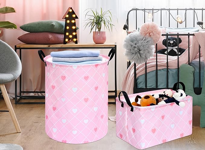 KUNRO Rectang Heart Valentine's Storage Basket Gift Shelf Basket Storage Bin, Nursery Basket Organizer Box for With Handles for Room Deco