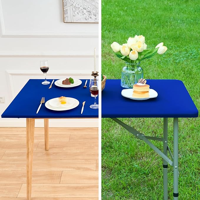 NEWISHER Fitted Rectangle Tablecloth 36 x 72 Inch Elastic Table Cloth Stretch Spandex Table Cover Royal Blue Washable Polyester Table Top Cap Cover for Dining Picnic Camping Indoor and Outdoor