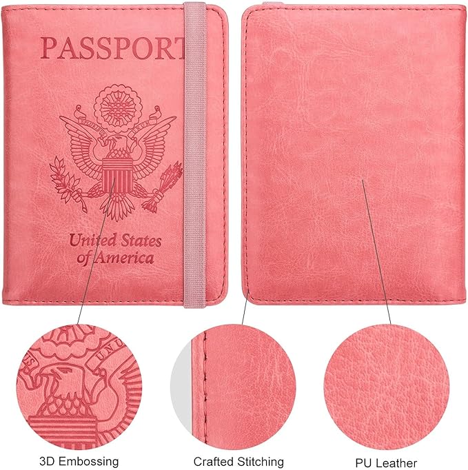 WALNEW Passport Holder for Travel, RFID Passport Cover Wallet for Women Men, PU Leather Passport Book Card Holder Case with Pen, Travelling Essentials for Flying