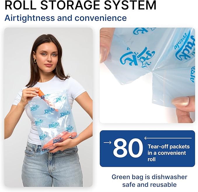 Freshpack 247 Food Bags Roll 10×14 inches (1 gallon) – Tear-Off Bags on a Roll, Reusable, Ethylene Absorption Helps Keep Food Fresh up to 3× Longer – Biodegradable, BPA-Free, UV-Shielded, SGS Tested