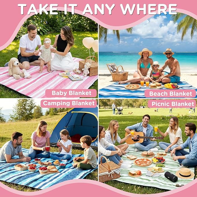 Waterproof Picnic Blanket Outdoor Camping Beach Mat Extra Large Foldable Car Essential Roadtrip Gadget RV Accessories Glamping Tent Gear Must-Haves Hiking Stuff Backpacking Necessities Gift