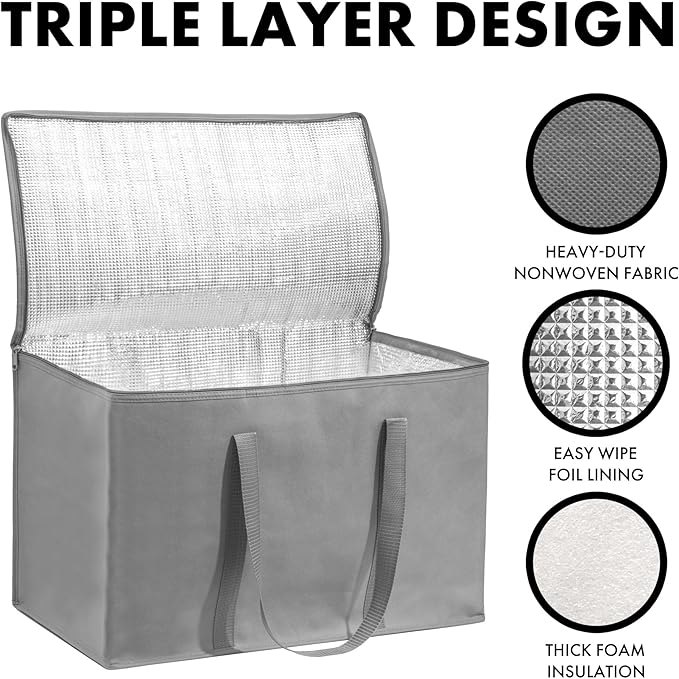 Carrywell Insulated Food Delivery Bags, XXXL Pizza Delivery and Reusable Warming Bag For Catering, Thermal Insulation Tote for Hot and Cold Food, Doordash, Not-Made In China