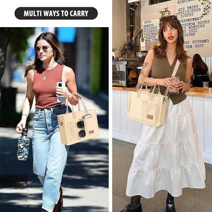 Canvas Tote Bag for Women Crossbody Work Purse with Pockets Top Handle Handbag Satchel Bags for Travel Nurse Teacher