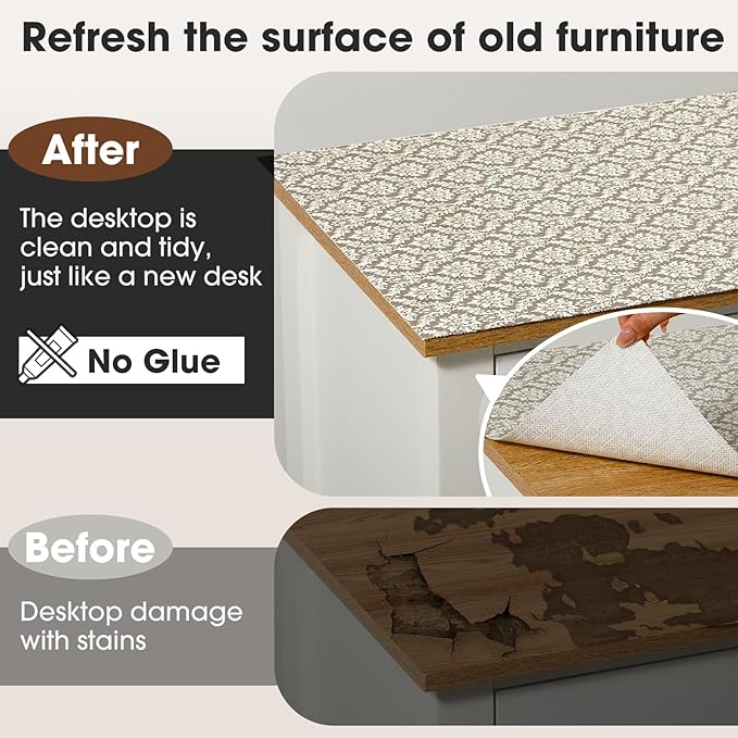 Drawer and Shelf Liner, Non-Slip Kitchen Cabinet Liners Non-Adhesive Thick Strong Grip Waterproof Washable Mats Protect Dresser Shelves Cupboard Bathroom Cabinets, Boho: Beige, 24 in X 10 FT
