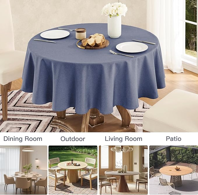 Veblandy Tablecloth Linen Textured Waterproof & Stain Resistant Table Cloth Wrinkle Free Decorative Fabric Farmhouse Table Cover for Dining/Party/Buffet/Wedding, 60 x 60 Inch, Demin Blue