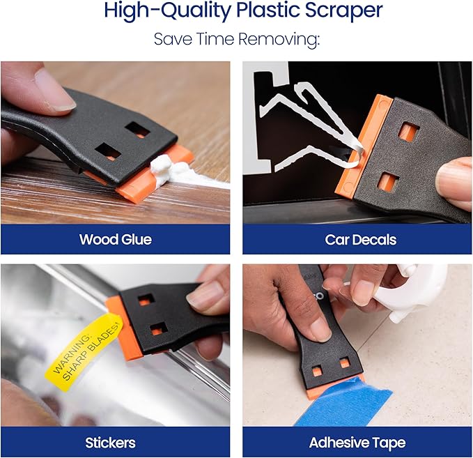 Perco Glue Off Adhesive Sticker Remover 3.3 fl. oz & Scraper with Plastic Razor for Removing Labels (Adhesive Sticker Remover & Scraper w/Plastic Razor)