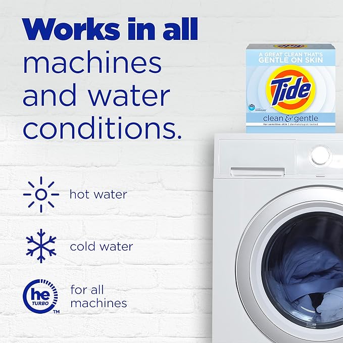 Tide Clean and Gentle Powder Laundry Detergent, Unscented, 68 Loads, 77 oz (Pack of 3)
