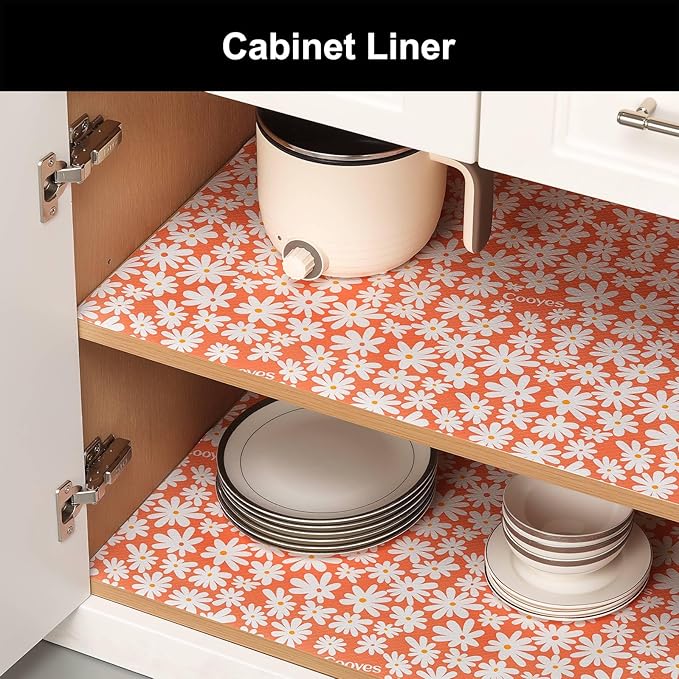 Cooyes Shelf Liner – Premium Non-Adhesive Cabinet & Drawer Liner for Kitchen – Waterproof Shelf Paper with Modern Pattern – Durable EVA Cabinet Mat – Easy to Cut （17.5" W x 197" L）