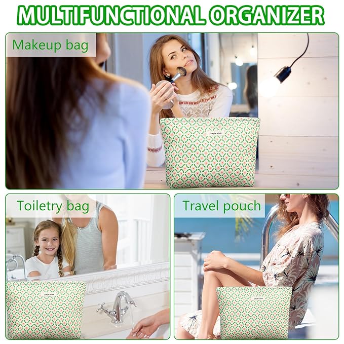 ZLFSRQ Flower Makeup Bag Travel Cute Floral Cosmetic Bag for Women Girls Small Pink Flower Makeup Zipper Portable Storage Toiletry Pouch for Purse Aesthetic Christmas Essential Cosmetic Organizer