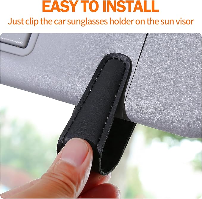 Shering Sunglasses Holders for Car Sun Visor, Magnetic Leather Glasses Eyeglass Hanger Clip for Car, Visor Sunglasses Holder Clip Car Accessories for Truck (4, Black)