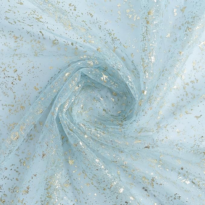 Horaldaily Blue Gold Gauze Tablecloth 60x60 Inch Round, Golden Sequin Glitter Metallic Foil, Sheer Tulle Cheesecloth for Wedding Baby Shower Ceremony Birthday