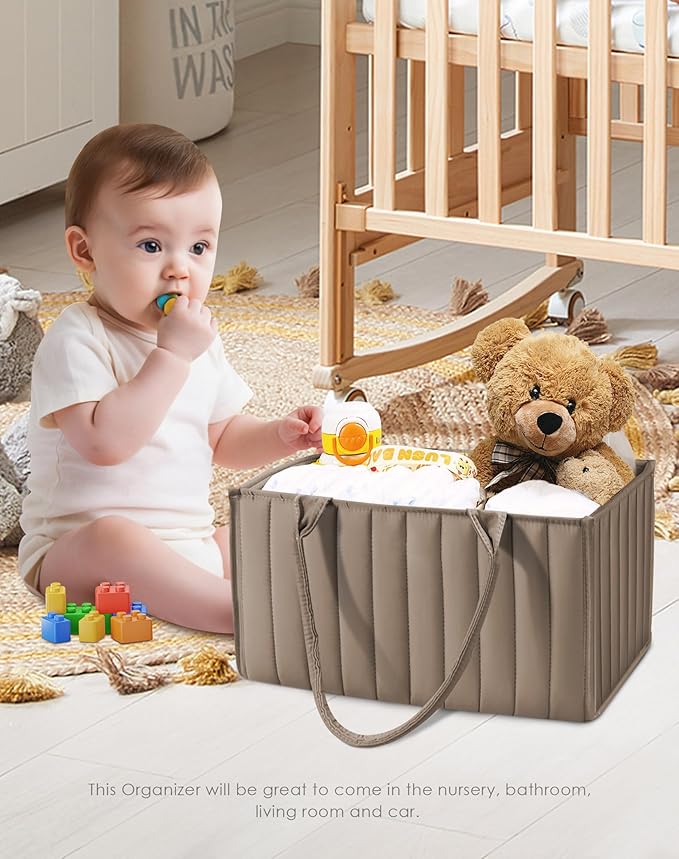 SWEET DOLPHIN 2-Pack Baby Diaper Caddy Organizers, Stylish Storage Baskets for Newborn Essentials, Diaper Station & Car Travel, Value Bundle for Baby Shower Gifts & Registry Must-Haves - Mocha Brown