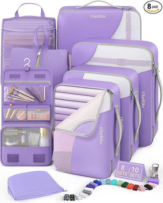 8 Set Packing Cubes for Travel, Gifts for Women & Mom, Anti-Tearing Suitcase Organizer, OlarHike Vacation Essentials & Accessories for Cruise Ship