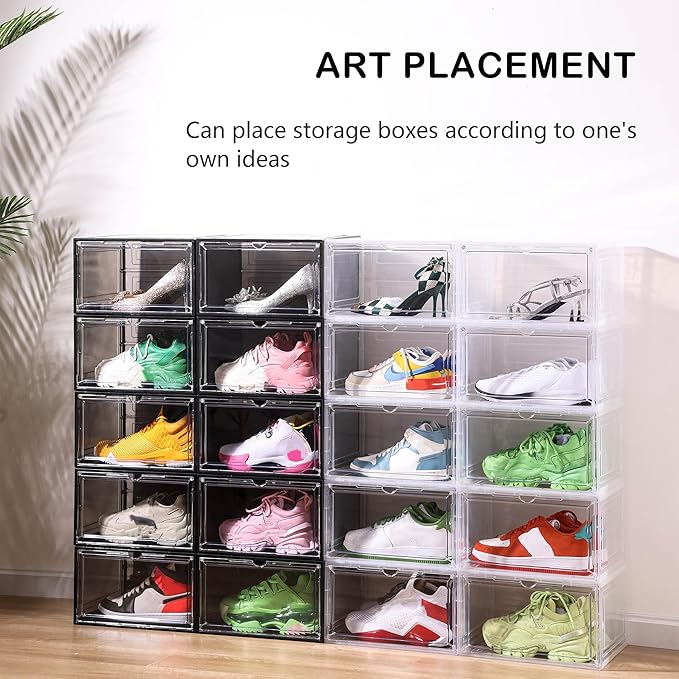 Attelite Shoe Box, Upgraded Large Clear Shoe Storage Box Stackable, 8 Pack Thicken Plastic Shoe Containers, Drop Front Large Magnetic Door, Shoe Storage Organizer for Display Sneakers