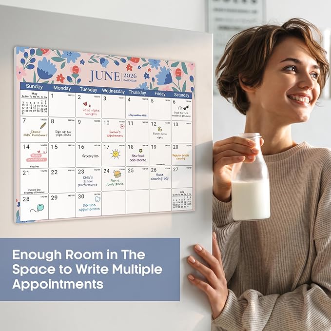 Aesthetic 2026-2027 Magnetic Calendar for Refrigerator, 21-Month Fridge Calendar Magnet from April 2026 to December 2027, Easy Organizing，Twilight Petals