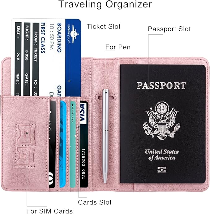 WALNEW 2 Packs Passport Holder for Travel, RFID Passport Cover Wallet for Women Men, PU Leather Passport Book Card Holder Case with Pen, Travelling Essentials for Flying