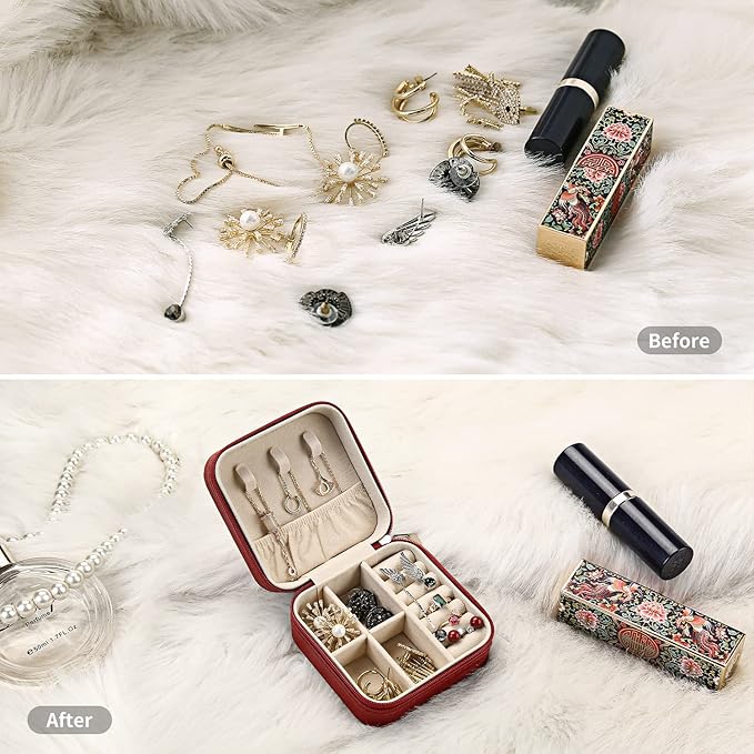 Mini Jewelry Travel Case, Small Portable Jewellry Organizer Box Portable Display Storage Box for Rings Earrings Necklaces, Gifts for Girl, Women, Wedding, Birthday,New Year,Christmas Gifts(Red)