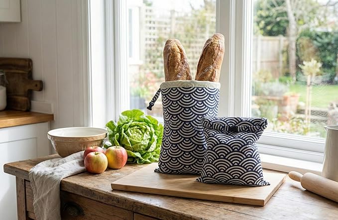 2 XL Beeswax Bread Bags for Homemade Sourdough, Produce, Sandwiches & Lunchbox Use - Reusable Bread Storage Bags, Washable (2-Pack)