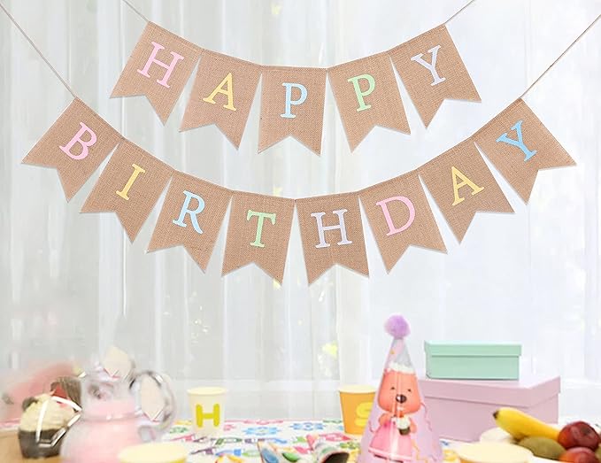 Rainbow Burlap Banner - Pastel Birthday Banner, Personalized 1st Birthday Decor, Photo Prop