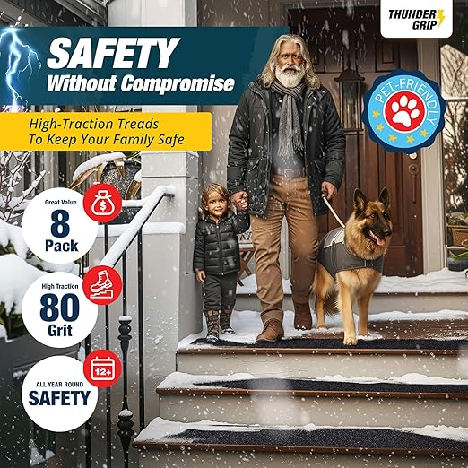 Outdoor Stair Treads Non Slip 30" x 8" - 8-Pack Weather Resistant Exterior Grip Tape for Wooden Steps - Non Slip Stair Treads - Anti Skid Strips - Waterproof 80-Grit Adhesive Tread