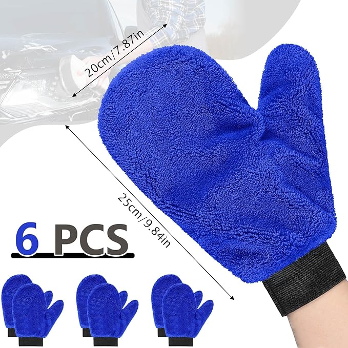 Teenyyou 6 Pcs Microfiber Dusting Mitt with Thumb Washable Reusable Household Cleaning Mitt Car Wash Gloves Terry Dusting Gloves for Plant Wheel House Blinds Kitchen(Royal Blue,9.84 x 7.87 Inch)