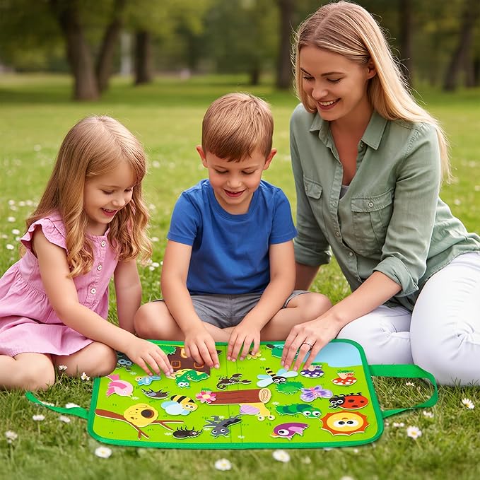 WATINC Travel Felt Board Story Set - 25PCS Portable Felt Board Educational Birthday Gift for Boys & Girls, Themed Storytelling Preschool Early Learning Interactive Play Kit for Toddlers (Insect)