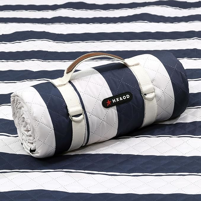 HX&OD Outdoor Picnic Blanket Extra Large, 80”x80” Waterproof Picnic Mat Foldable Camping Blanket Portable with Carry Strap for Beach Mat (Blue)