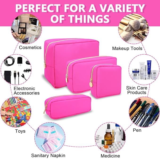 6 Pcs Waterproof Small Makeup Bag Pouch for Purse,Nylon Travel Toiletry Storage Bag Cute Preppy Cosmetic Bag for Women Girl,Durable Makeup Organizer Bag Skincare Bag Purse with Zipper for School