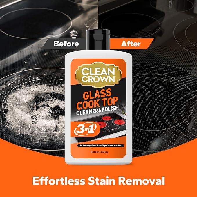 3-in-1 Cooktop Cleaner Kit (8.8 Oz Cooktop Cleaner + Scrubbing Pad + Scraper), Stovetop Cleaner for Electric Top Stoves, Ceramic Cooktops & Fireplace Glass, Remove Burned on Food, Grease