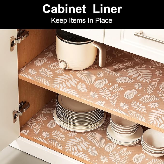 Cooyes Shelf Liners for Kitchen Cabinets Waterproof & Oil-Proof Kitchen Cupboard Mats Non-Slip Drawer Mats EVA Material Non Adhesive Fridge Liner for Shelves（17.5" W x 360" L）