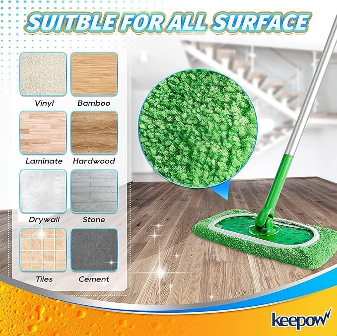 10 Pack Reusable Microfiber Mop Pads Washable Wet Pads Compatible with Swiffer Sweeper Refills Pads for Wet & Dry Sweeping Cloths Mop Head Replacement for Household Cleaning