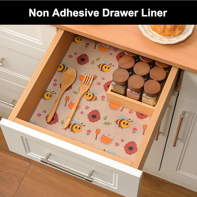 Cooyes Shelf Liner – Non-Slip Cabinet & Drawer Liner for Kitchen – Non-Adhesive Waterproof Shelf Paper with Modern Pattern – Durable EVA Cabinet Mat – Easy to Cut (Buff,17.5" W x 78.7" L)