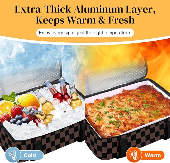 Coobiiya Insulated Casserole Carrier – Portable Tote for Hot or Cold Food, Large Warmer & Cooler Carrier Bag LunchBag, Fits 9" x 13" to 11" x 15" Baking Dish, Ideal for Potluck Parties Gatherings