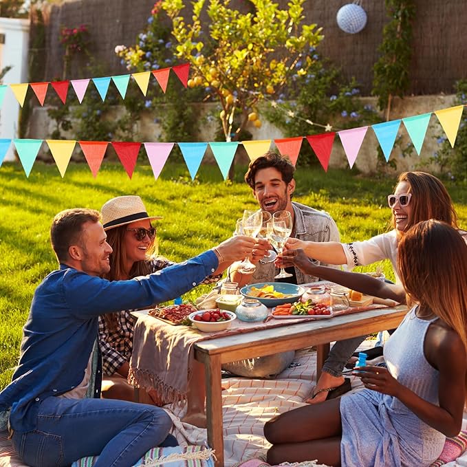 Boao 48 Pieces 36 Feet 4.9x6.7 Inch Colorful Pennant Flags Banner Imitated Burlap Bunting Banner Triangle Flag Garland for Classroom Birthday Carnival Wedding Party and Festival Decor(Rainbow Color)