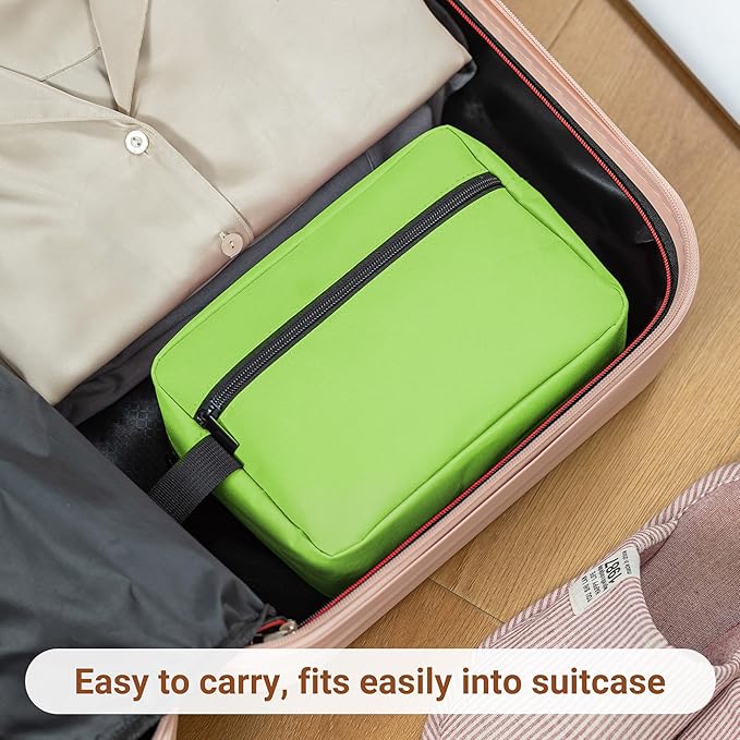 Elviros Travel Toiletry Bag for Women and Men,Lightweight Makeup Bag Hanging Dopp Kit with Shaving Compartment Cosmetic Organizer Small Tool Bag Travel Essentials,Gifts for Men & Women(Neon Green)